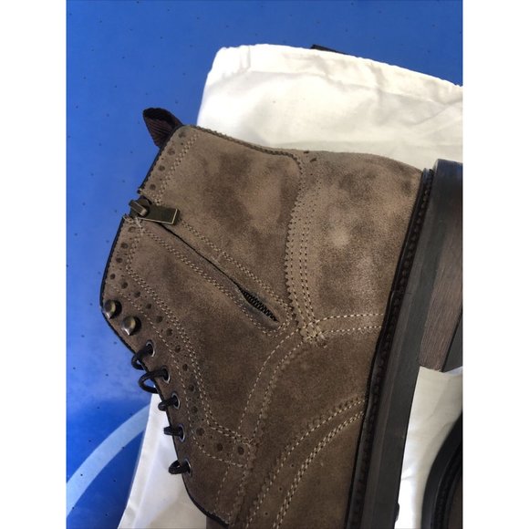 NWT Massimo Dutti Mens Taupe Suede Wing Tip Lace-Up Zip Boots Size 8 US 41 - Picture 6 of 10